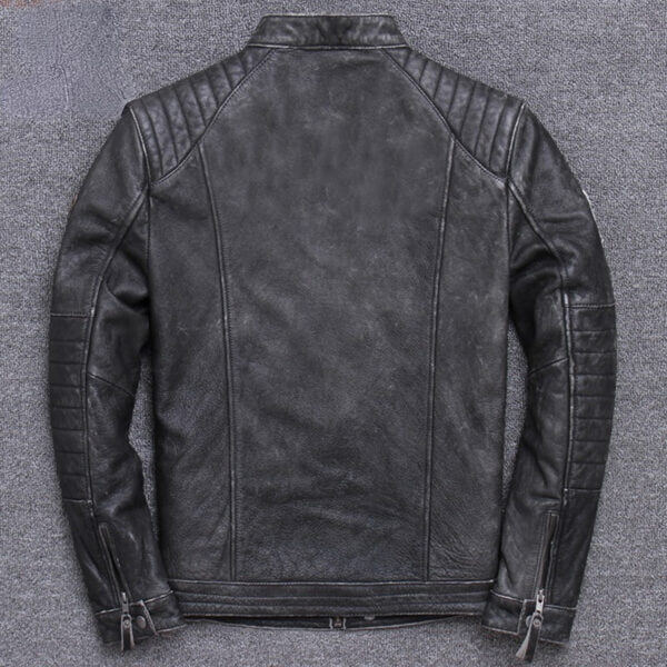 Patched Vintage biker Leather Jacket - Image 2