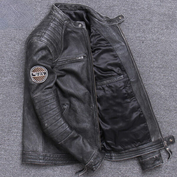 Patched Vintage biker Leather Jacket - Image 4