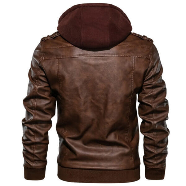 Pilot Brown Moto Biker Hooded Bomber Leather Jacket - Image 3
