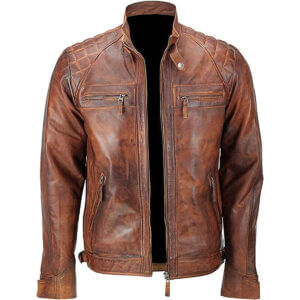 Quilted Shoulder Biker Leather Jacket