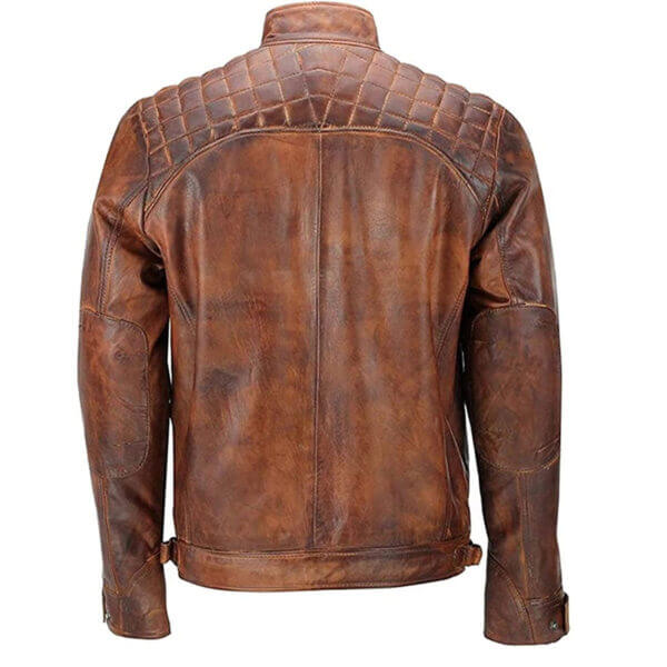 Quilted Shoulder Biker Leather Jacket - Image 2