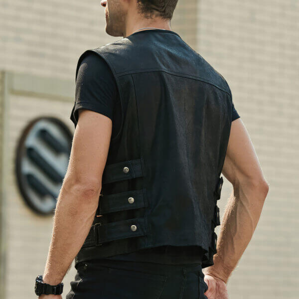 Side Adjustment Strap Sporty Vest Leather Waistcoat - Image 2