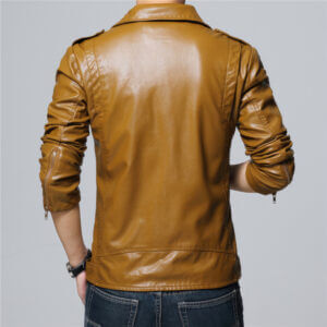 Tan Brown Retro Asymmetrical Leather Jacket