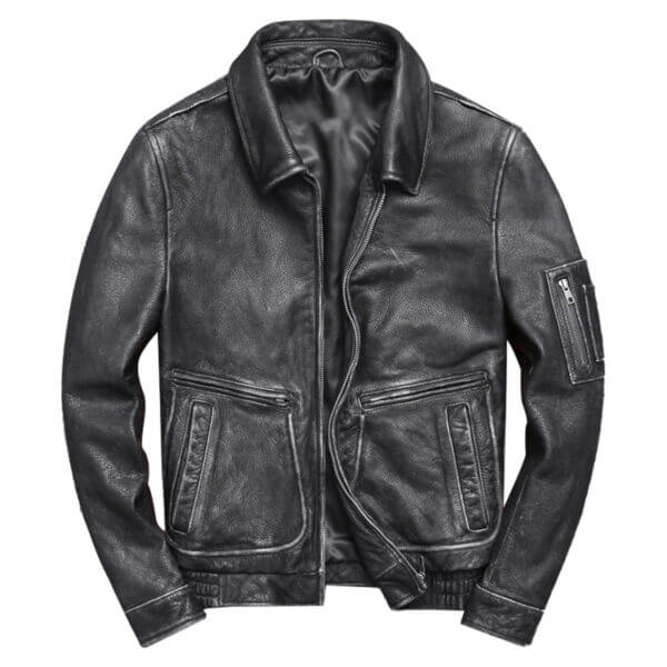 Vintage Black  Motorcycle Cafe Racer Retro Leather Coat