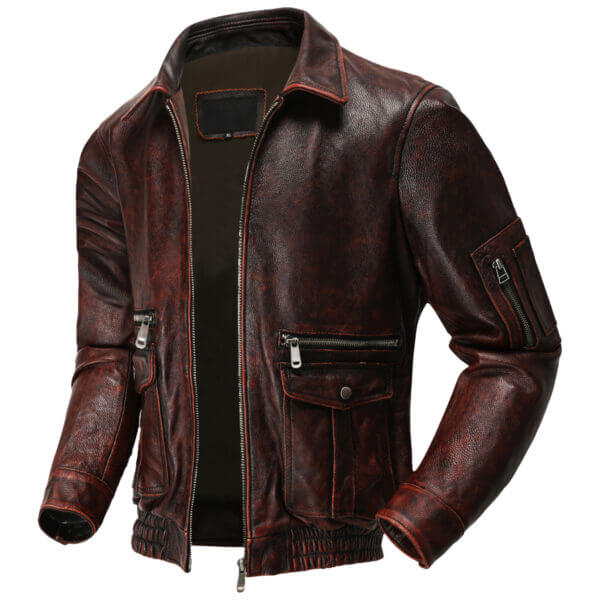 Vintage Distressed Red  Force Flight Aviator Pilot Bomber Leather Jacket