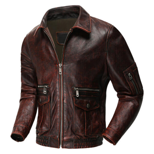 Vintage Distressed Red  Force Flight Aviator Pilot Bomber Leather Jacket - Image 3