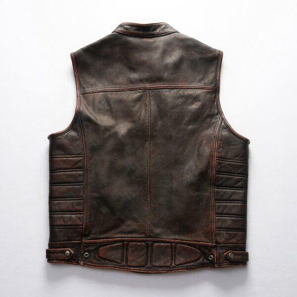 Vintage Quilted Zip-Up Moto Leather Waistcoat - Image 2