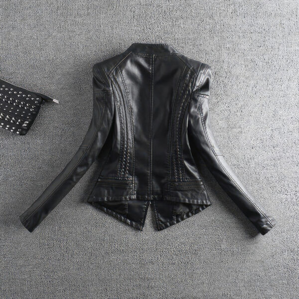 Biker Genuine Sheepskin Rivet Coat Asymmetric Braided Design Leather Jacket - Image 2