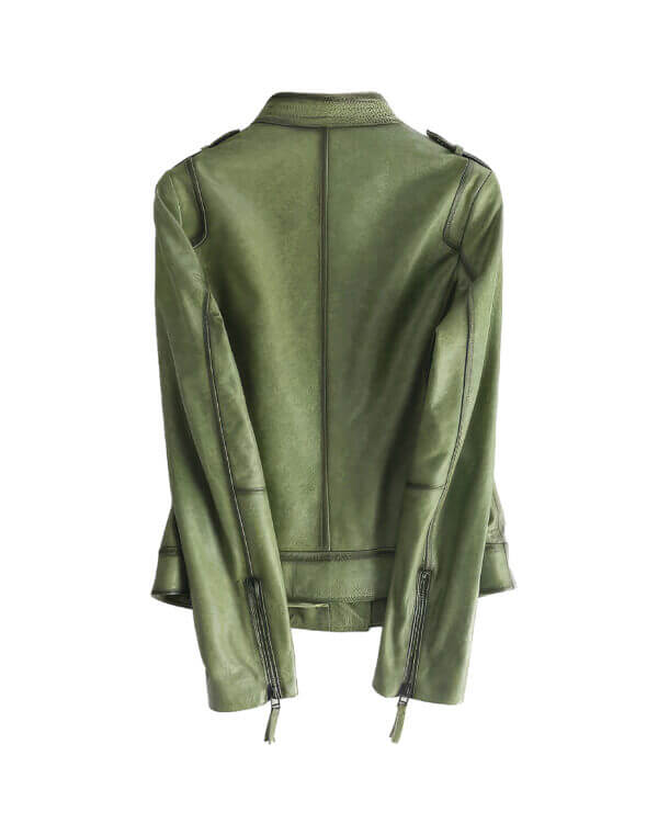 Genuine Sheepskin Multi Zipper Slim Biker Asymmetric Leather Jacket - Image 2
