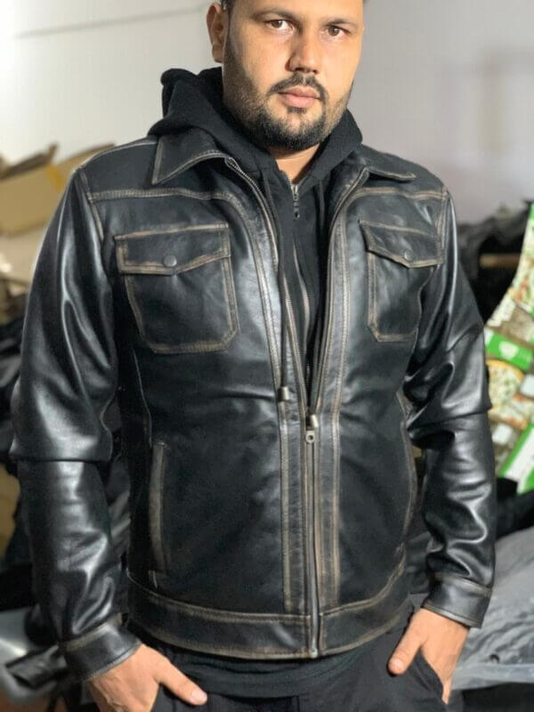 Antique Black Sheep Leather Hoodie Jacket