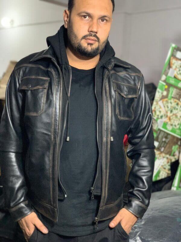Antique Black Sheep Leather Hoodie Jacket - Image 3