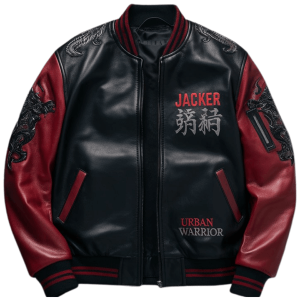 JACKER Samurai Dragon Leather Bomber Jacket